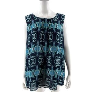 Coldwater Creek Womens Top Plus Size 1X Navy Blue Green Sleeveless Lined Blouse
